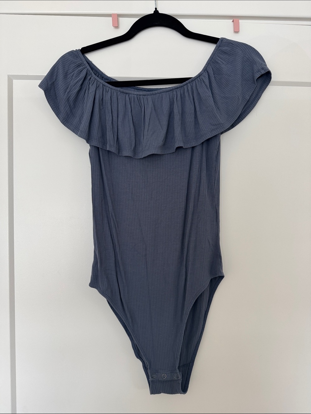 Off-Shoulder Ruffled Women’s One-Piece Bodysuit - Blue